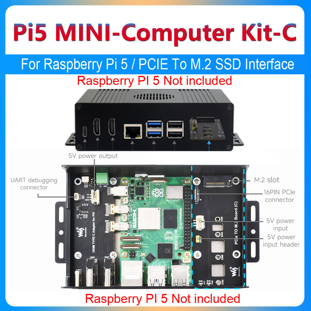 Argon One V3 M.2 Nvme Case - Raspberry Pi 5-Box-Gehäuse-Kit-C PCIe zu M.2-Schnittstelle
